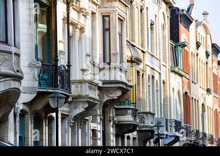 Maisons de ville de style fin-de-siècle, Berchem, Zurenborg area, Anvers, Belgique, Europe Banque D'Images