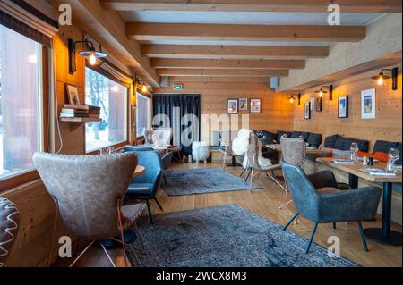 France, haute Savoie, Megève, Hôtel 4 étoiles l'Arboisie, salle à manger Banque D'Images