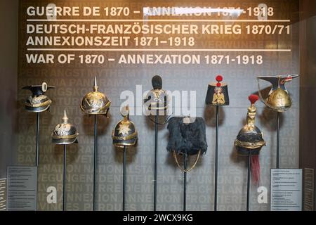 France, Moselle, Gravelotte, Musée de la guerre de 1870 et de l'annexion, casques de l'armée française Banque D'Images