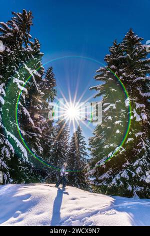 France, Auvergne-Rhône-Alpes, Savoie (département 73), Hauteluce, station de sports d'hiver les saisies, randonnée en raquettes Banque D'Images