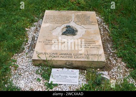 France, Moselle, Veckring, la Grande œuvre A19 Hackenberg, fortification faisant partie de la ligne Maginot, plaque commémorative Banque D'Images