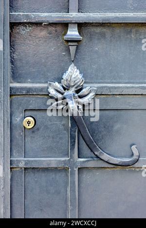 France, Meurthe et Moselle, Nancy, détail de la poignée de la porte extérieure avec ferronnerie en fer forgé réalisée par Louis Majorelle de l'hôtel particulier dit Maison Jacques (Maison Jacques) construit dans le style Art Nouveau par l'architecte Paul Charbonnier de l'Ecole de Nancy (École de Nancy) entre 1905 et 1907 par le Docteur Paul Jacques, spécialiste des oreilles, du nez et de la gorge, enseignant à la Faculté de médecine de Nancy, aujourd'hui immeuble d'appartements situé à l'angle de l'avenue Foch et de la rue Jeanne d'Arc Banque D'Images