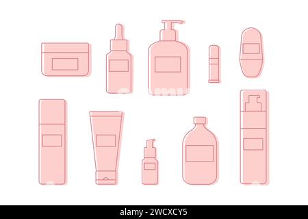 Ensemble d'icônes de produits cosmétiques contour. Flacons et tubes abstraits pour la beauté et les soins de la peau. Illustration vectorielle Illustration de Vecteur