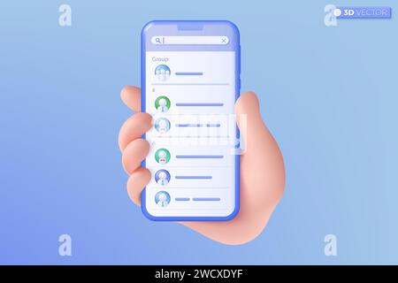 3d main tenant le symbole de l'icône du téléphone portable. Smartphone réaliste avec écran vide, maquette de téléphone. Concept de modèle mobile d'appareil modifiable. iso vectoriel 3D. Illustration de Vecteur
