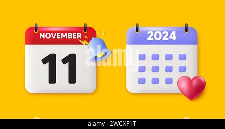 icône du 11e jour du mois. Date de planification de l'événement. Icône 3d de la date du calendrier. Vecteur Illustration de Vecteur