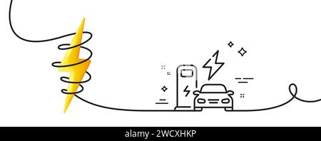 Icône de ligne de la station de charge. Panneau de chargeur de voiture. Ligne continue avec boucle. Vecteur Illustration de Vecteur
