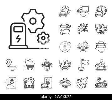 Icône de ligne de la station de charge. Panneau d'entretien du chargeur de voiture. Plan, chaîne d'approvisionnement et emplacement. Vecteur Illustration de Vecteur