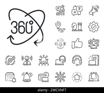 icône de ligne à 360 degrés. Signe de rotation complète. Simulation de la technologie VR. Emplacement, technologie et haut-parleur intelligent Vector Illustration de Vecteur