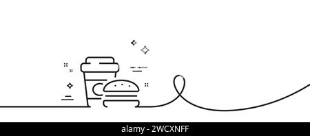 Icône de ligne de restauration rapide. Burger avec signe de boisson. Ligne continue avec boucle. Vecteur Illustration de Vecteur