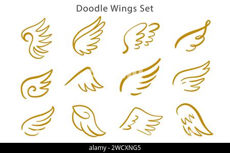 Ensemble vintage ailes d'ange héraldique. Logo dessiné à la main Illustration de Vecteur