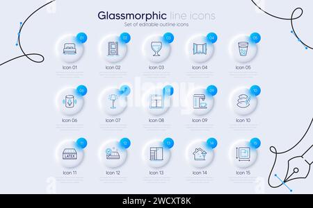 Ensemble d'icônes de ligne de matelas en latex, porte ouverte et support pour application Web. Icône pictogramme. Vecteur Illustration de Vecteur