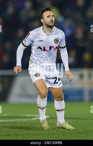 Eastleigh, Royaume-Uni. 16 janvier 2024. Le milieu de terrain du comté de Newport Aaron Wildig (24) en action lors du match de rediffusion du 3e tour Eastleigh FC contre Newport County FC Emirates FA Cup au Silverlake Stadium, Eastleigh, Angleterre, Royaume-Uni le 16 janvier 2024 Credit : Every second Media/Alamy Live News Banque D'Images