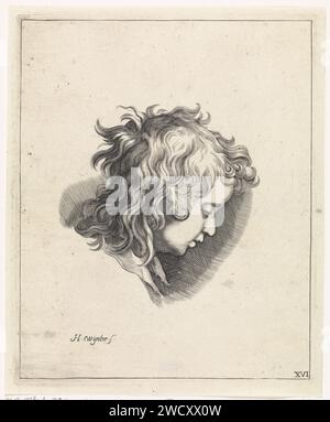 Tête d'un garçon, Hendrik Winter, d'après Frederick Bloemaert, d'après Abraham Bloemaert, 1630 - 1677 imprimer la tête d'un garçon et le profil. Numéroté en bas à droite : XVI. papier gravure garçon (enfant entre le tout-petit et la jeunesse) Banque D'Images