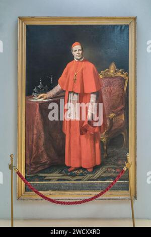 Portrait huile sur toile de Cardenal Barrio, 19e siècle, par le peintre Federico Madrazo y Kuntz sur le mur du musée de la cathédrale de Murcie. Banque D'Images