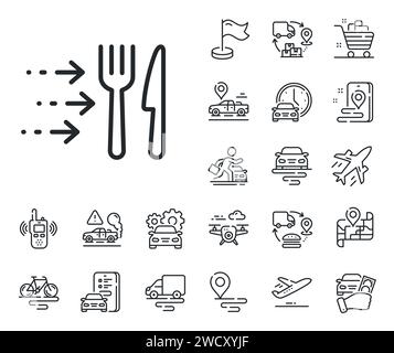 Icône de la ligne de livraison des aliments. Panneau de commande de restaurant. Plan, chaîne d'approvisionnement et emplacement. Vecteur Illustration de Vecteur