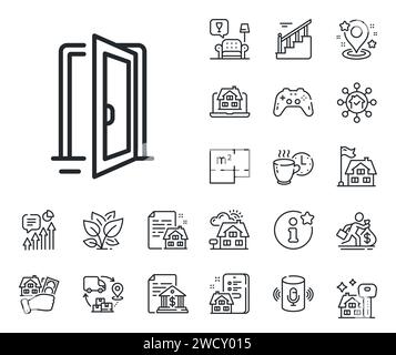 Icône de ligne de porte ouverte. Panneau de porte d'entrée. Plan d'étage, escaliers et salon. Vecteur Illustration de Vecteur