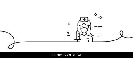 Icône de ligne de vaccination. Infirmière avec signe de seringue. Ligne continue avec boucle. Vecteur Illustration de Vecteur