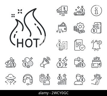 Icône de ligne de vente chaude. Signe de flamme de shopping. Argent comptant, prêt et hypothèque. Vecteur Illustration de Vecteur