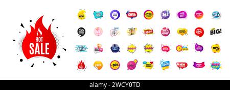 Pack de bannières de vente d'offre Flash. Autocollants de réduction de prix promotionnel. Offre spéciale bulle de discours 3D. Coupons promotionnels. Vecteur Illustration de Vecteur
