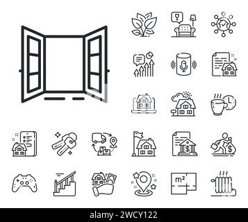 Icône de ligne de porte ouverte. Panneau de porte d'entrée. Plan d'étage, escaliers et salon. Vecteur Illustration de Vecteur