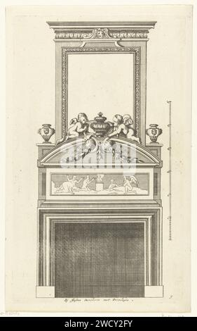 Onderboezem, Cornelis Danckerts (I), d'après Pierre Bullet, c. 1675 - c. 1686 impression au-dessus de la tablette du sceau de cheminée se trouve un frison avec une scène sacrificielle. Imprimeur : pays-Bas (possiblement)après conception par : France (possiblement)imprimeur : Amsterdampublisher : Amsterdam paper graving cheminée-piece, cheminée-piece Banque D'Images