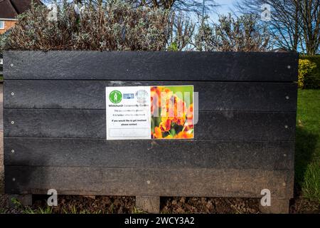 Jardin public communautaire. Lits de jardin surélevés avec des plantes dans le jardin communautaire potager. Leçons pour enfants. Concept Communauté, espace public, personnes âgées. Banque D'Images