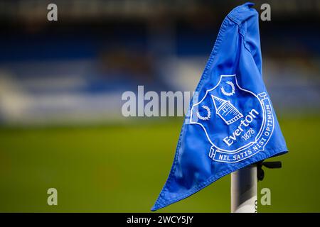 Liverpool, Royaume-Uni. 17 janvier 2024. Vue générale d'un drapeau de coin de Goodison Park lors de la rediffusion du 3e tour de la coupe FA Everton FC v Crystal Palace FC Emirates à Goodison Park, Liverpool, Angleterre, Royaume-Uni le 17 janvier 2024 Credit : Every second Media/Alamy Live News Banque D'Images