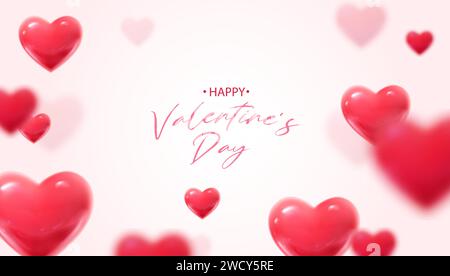 illustration vectorielle réaliste 3d. Bannière Happy Valentines avec des coeurs rouges. Illustration de Vecteur