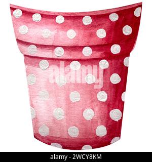 Pots de fleurs rose aquarelle isolés sur fond blanc. Mignon ensemble de pots dessinés à la main de décoration pour les plantes d'intérieur. Clipart d'équipement de jardinage. Banque D'Images