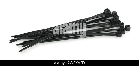 serre-câbles en plastique isolés sur blanc Banque D'Images