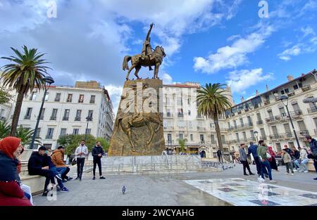 ALGER, ALGÉRIE - 24 MAI 2024 : Monument Emir Abdelkader ou Abdelkader El Djezairi était le chef religieux et militaire algérien Sharif qui a mené la lutte Banque D'Images