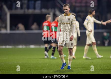 Nijmegen, pays-Bas. 17 janvier 2024. NIJMEGEN, Stadium de Goffert, 17-01-2024, saison 2023/2024, Dutch Toto KNVB Beker. Pendant le match NEC - Go Ahead Eagles (coupe), GA Eagles joueur Finn Stokkers déception crédit : Pro Shots / Alamy Live News Banque D'Images