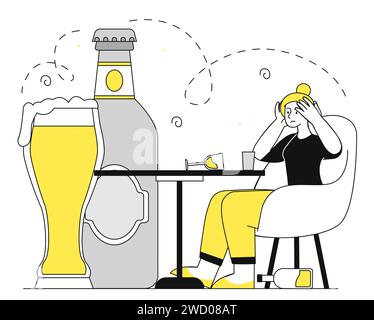 Concept linéaire du vecteur d'alcoolisme féminin Illustration de Vecteur