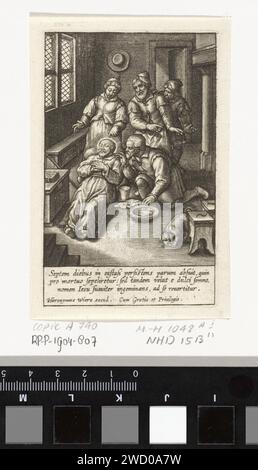 Ignatius van Loyola in extase, anonyme, d'après Hieronymus Wierix, après 1613 - 1619 print Ignatius van Loyola est couché les mains pliées dans l'extase dans un départ sur le sol. Il est entouré d'une femme et de trois hommes. L'un d'eux est agenouillé à côté de lui avec un bol. Au premier plan un chien. Dans la marge, une légende à trois faces en latin. Anvers gravure sur papier dévotion personnelle de St. Ignace de Loyola - saint mâle méditant, en extase Banque D'Images