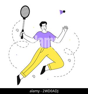 Jouer badminton man vecteur linéaire Illustration de Vecteur