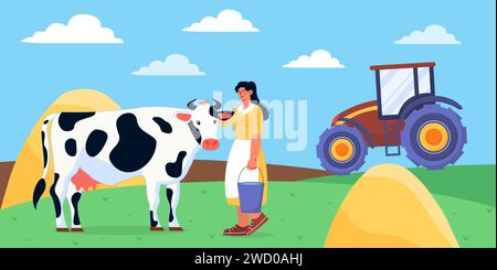 Femme de village avec vecteur de vache Illustration de Vecteur