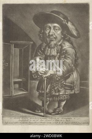 Représenté van Hans Worrenbergh, Anonyme, 1683 - 1684 estampe le nain suisse Hans Worrenbergh à l'âge de 36 ans. Il se penche sur son bâton. Dans la marge son nom, ses titres, son âge et sa longueur. Amsterdam papier Little People Banque D'Images