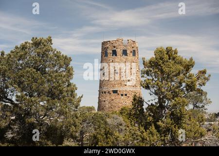 Trees and Desert View Watchtower dans le Grand Canyon Banque D'Images