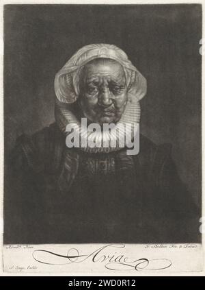 Portrait d'Aechje Claesdr., Jan Stolker, d'après Rembrandt van Rijn, 1734 - 1785 tirage Portrait d'Aechje Claesdr., veuve du brasseur de bière de Rotterdam Jan Dammaszn. Pesser. Gravure sur papier du nord des pays-Bas Banque D'Images