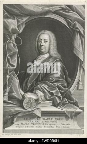 Portrait de J.D.A. Schockaert, Chancelier Van Brabant, Frans Pilsen, d'après Jean Pierre sauvage, imprimeur 1745 : Ghentafter peinture par : Bruxelles gravure sur papier armorial, héraldique Banque D'Images