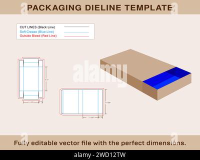 Boîte de correspondance, boîte de tiroir, boîte coulissante, modèle de ligne de découpe et boîte 3D, fichier vectoriel Illustration de Vecteur