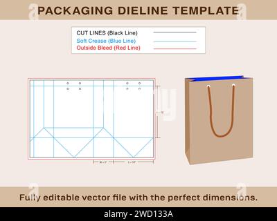 Boîte cadeau fourre-tout avec poignées, modèle Dieline et boîte 3d, fichier vectoriel Illustration de Vecteur