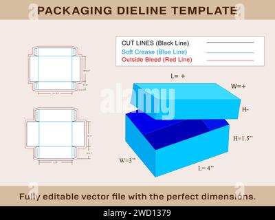 Boîte à chaussures, boîte rectangulaire, boîte d'emballage, modèle de ligne de découpe, fichier vectoriel et boîte 3d, fichier vectoriel modifiable, Illustration de Vecteur