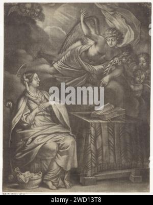 Annunciatie, anonyme, 1650 - 1800 imprimer l'annonce de la naissance du Christ à Marie : l'Ange Gabriël apparaît à Marie et lui donne un lys. Papier l'Annonciation : Marie, habituellement en train de lire, est visitée par l'ange (parfois une femme surprend la conversation) Banque D'Images