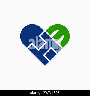 Logo design concept graphique Creative Premium stock vector unique lettre initiale HE ou EH police double ligne amour lié à la marque de typographie monogramme Illustration de Vecteur