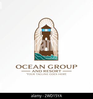 Logo design concept graphique créatif abstrait premium icône vecteur phare stock avec des rayons derrière sur le trou de la clé. Lié à la maison marin île de plage Illustration de Vecteur