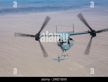 Un MV-22B Osprey se prépare à faire le plein d'un KC-130J Super Hercules. Banque D'Images