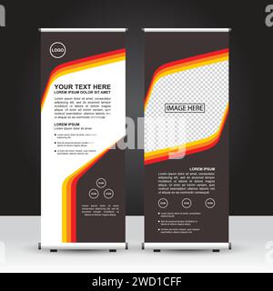 Modèle de bannière Roll Up de style rétro. Combinaison de couleurs noir, rouge et orange. Conception de bannière debout, publicité, flyer et affichage. Conception vectorielle. Illustration de Vecteur