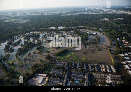 Une vue aérienne des inondations causées par l'ouragan Harvey à Houston, Texas. Banque D'Images