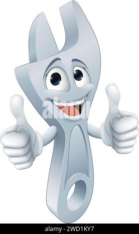 Clé mécanique outil à main outil Cartoon Mascot Illustration de Vecteur